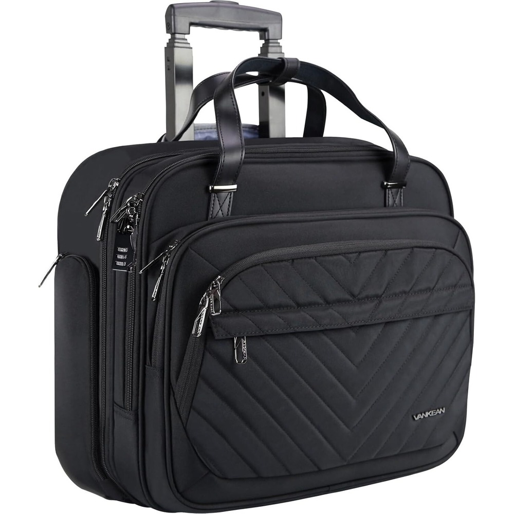 VANKEAN 15.6" Rolling Laptop Bag Women Briefcase w/ Wheels RFID Travel Black